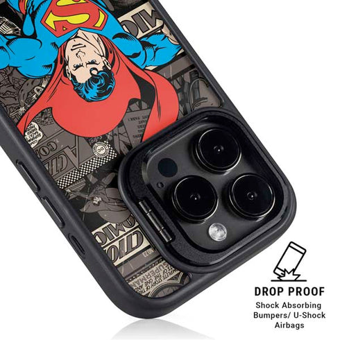 DC Comics Superman Vintage Action pose pattern iPhone 16 Pro Kickstand Case